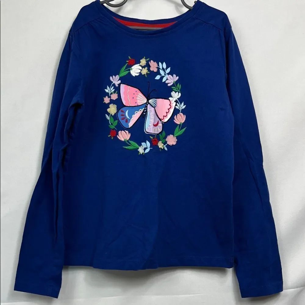 Hanna Andersson Royal blue butterfly and floral embroidery long sleeve top NWOT
